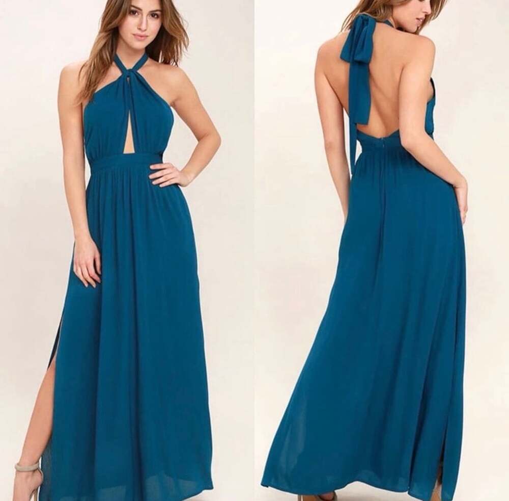Lulus Watch Me Teal Blue Maxi Dress